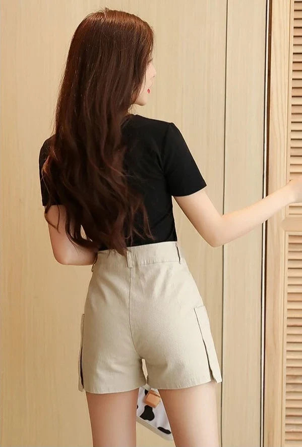 2026 Summer K Fashion High Waisted Wide Leg Denim Shorts for Women Slimming Tummy Control Hot Pants Outwear Casual Streetwear