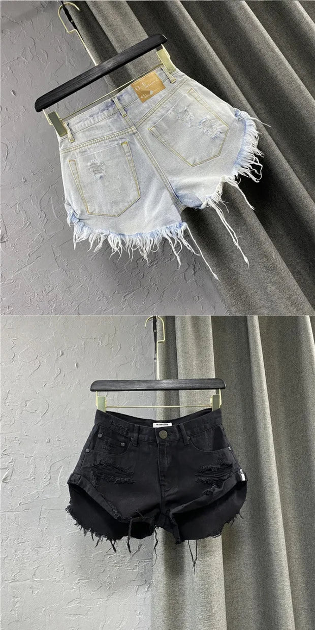 Sexy Low-waisted Denim Shorts 2026 New Summer Hole A Wide-leg Pants Ripped Jeans for Women