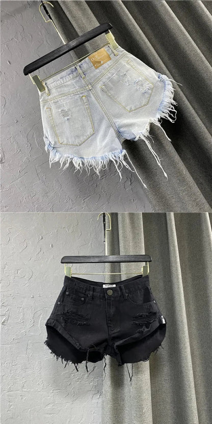 Sexy Low-waisted Denim Shorts 2026 New Summer Hole A Wide-leg Pants Ripped Jeans for Women