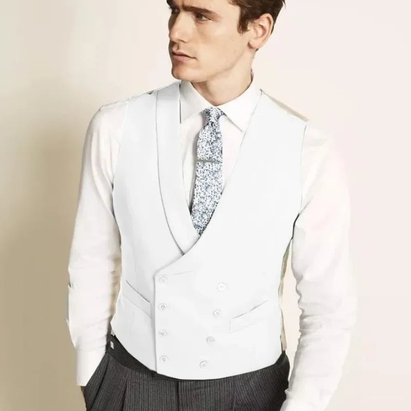 Men Vest Dark Gray Double Button With Lapel Gentleman Waistcoat For Business Regular Slim Wedding Banquet Men Suit Vest