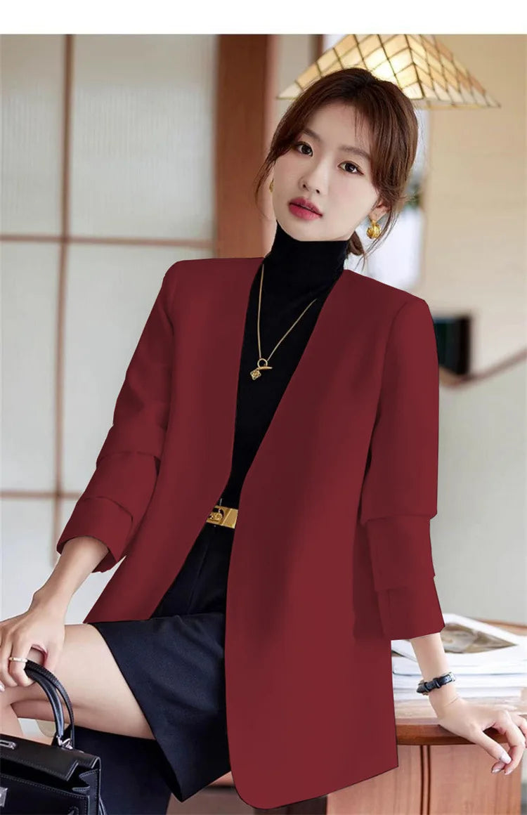 Fashionable Versatile Spring Autumn Women's Blazer Jacket Korean Style Street Style Long Sleeve Suit Coat Pure Color Commute...