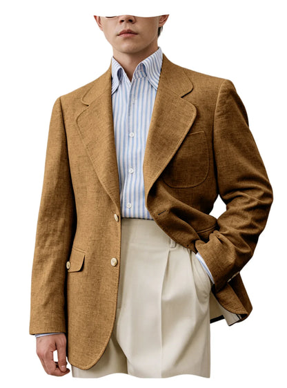 Men Premium Linen Fabric Suit Jacket Breathable Slim Fit Formal Office Daily Travel Streetwear Blazer Casual Coat