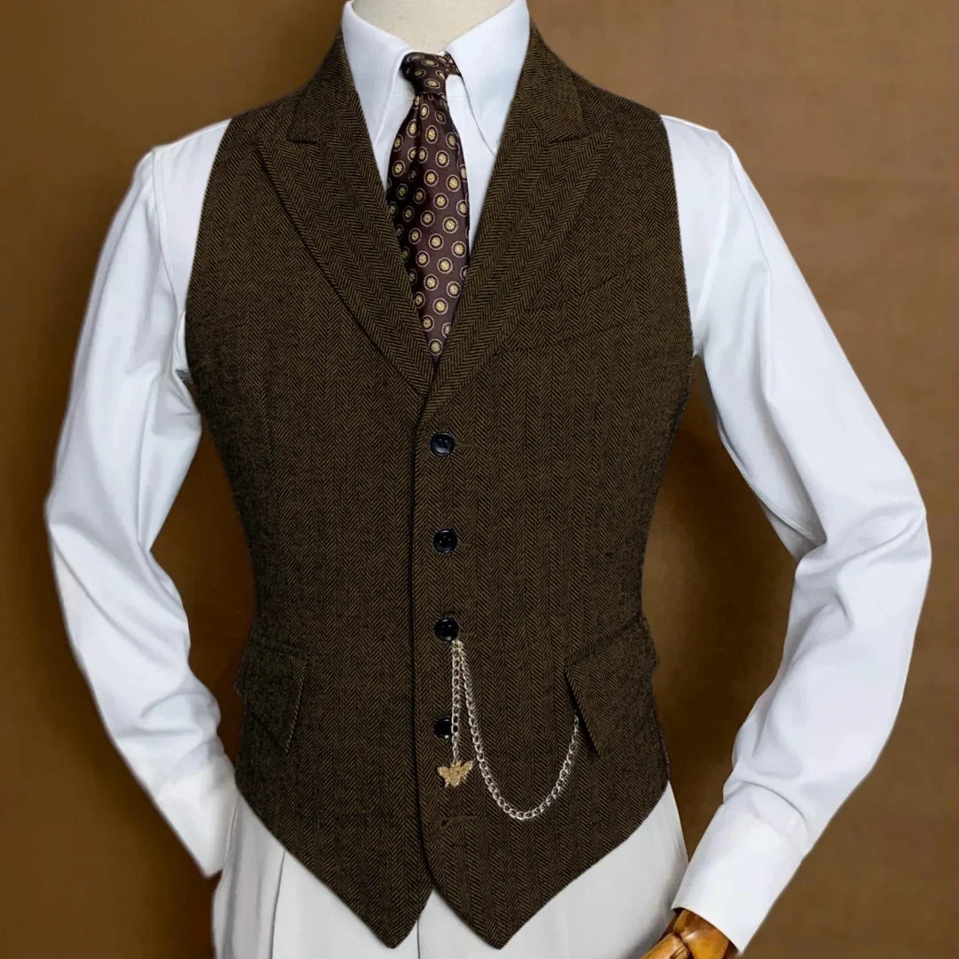 Men Vest Gray Herringbone Single Button With Lapel Waistcoat For Wedding Banquet Party Business Office Work Daily Men Suit Vest