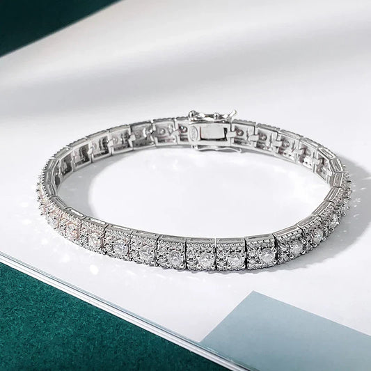 Bracelet de Tennis en Moissanite Certifié GRA, Diamant Couleur D pour Femme Homme, en Argent 925, Chaîne de Couple, Cadeau