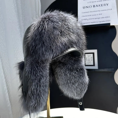 100% genuine fox fur ear-protecting hat Men real raccoon fur bomber hat Women winter warm fur real sheep leather snow hat