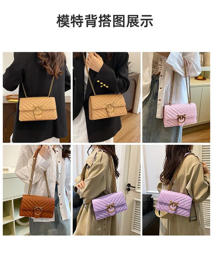 Women Embroidered Small Square Bag Chain Swallow Bag High End Versatile Shoulder Crossbody Bag Fashion Daily Ladies Handbag