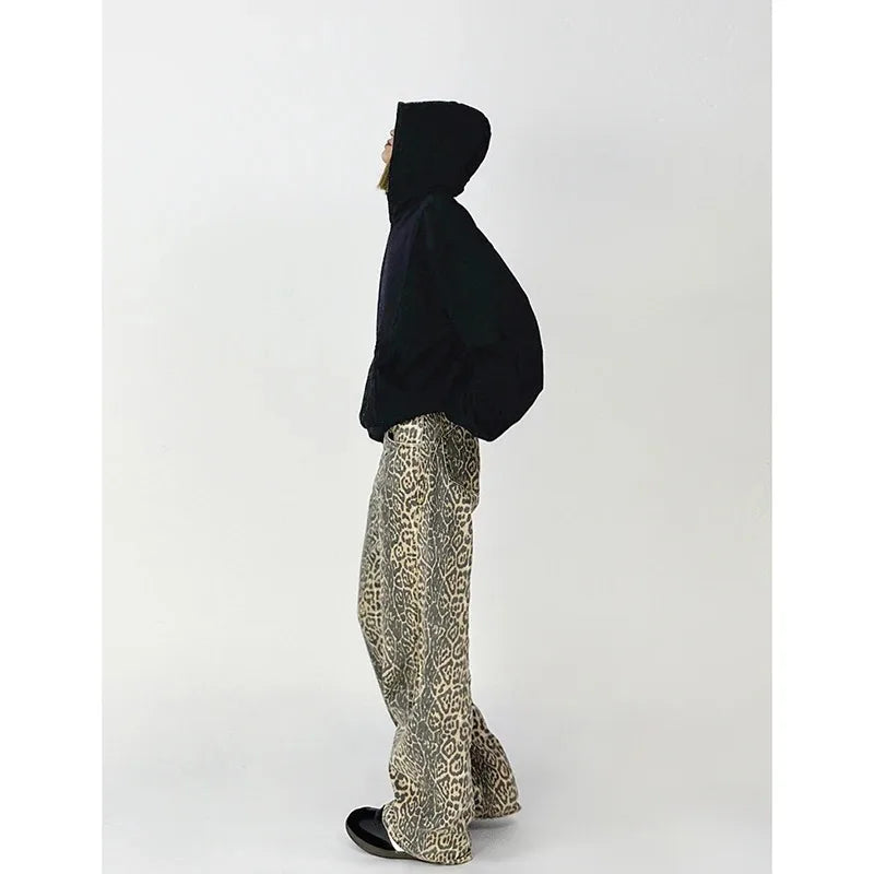 Vintage Leopard Print Jeans Women Spring Oversize Casual Hip Pop Wide Leg Trouser Trend High Waist Panther Denim Pants Ladies