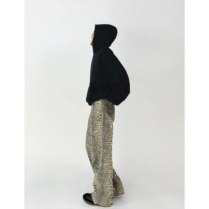 Vintage Leopard Print Jeans Women Spring Oversize Casual Hip Pop Wide Leg Trouser Trend High Waist Panther Denim Pants Ladies