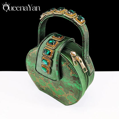 2025 Elegant Green Peep-Toe Women Heel Pumps for Italian Matching Party Shoes and Bags Set for Parties with Diamond Accents