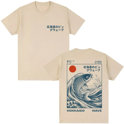 Japanese Style Hokkaido Wave Graphic T-shirts Men Women Harajuku Fashion Vintage T Shirts Oversized Cotton Popular T-Shirt Gifts