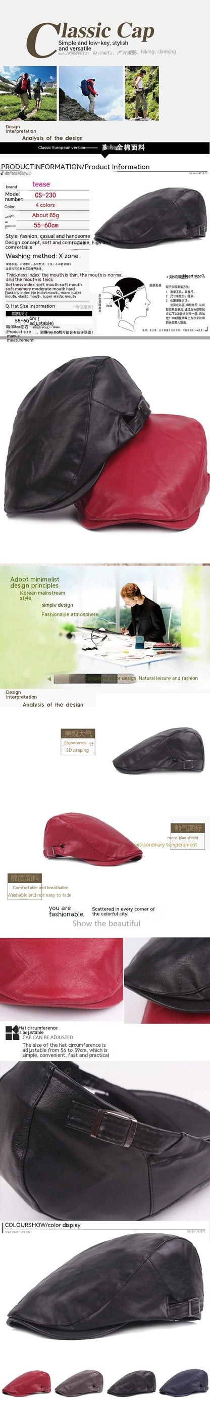 Men Women Ivy Cap Newsboy Hat Adjustable Faux PU Leather Berets for Spring Summer Autumn Gatsby