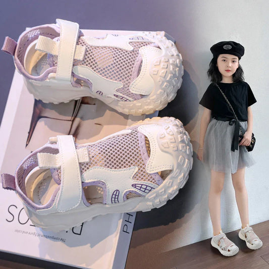 Children's sports sandals 2025new style summer girls' single mesh casual shoes anti-slip boys' closed-toe soft-soled beach shoes