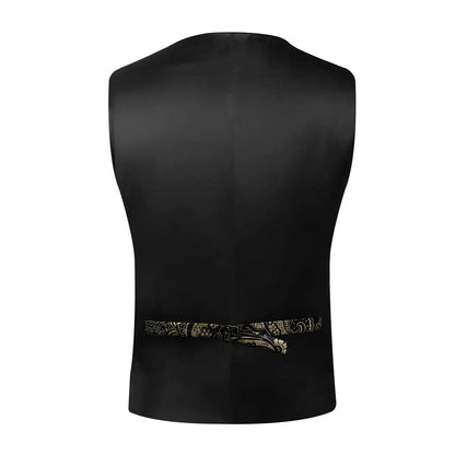 Men's Paisley  Suit Vest with Macthing Golden Paisley Neck Tie Handkerchief Cufflinks Wedding Prom Tuxedo Waistcoat