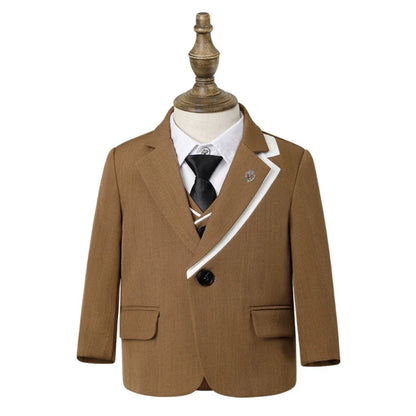 2025 New Boys Slim Fit Dresswear Suits For Birthday Wedding Party Three Colors Handsome Child Suit Set School Performance