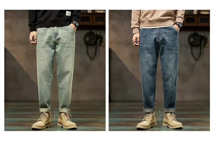 Men's Spring 2026 Loose Harem Pants Denim Retro Solid Comfortable Harajuku Straight Jeans Simple Fashion Versatile Cargo Trouser