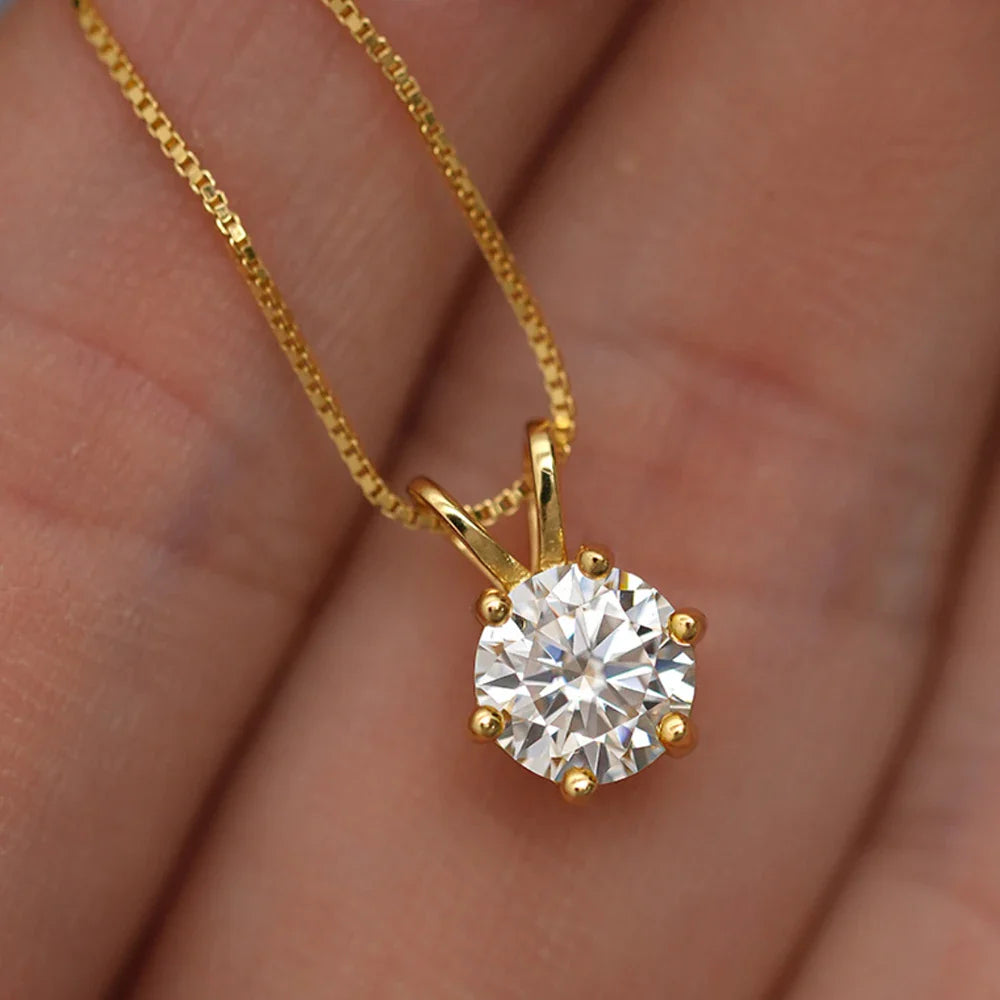 Moissanite Pendant Necklace 0.5-3CT D Color VVS1 6 Prong 925 Sterling Silver 18K Gold Plated Solitaire Necklace