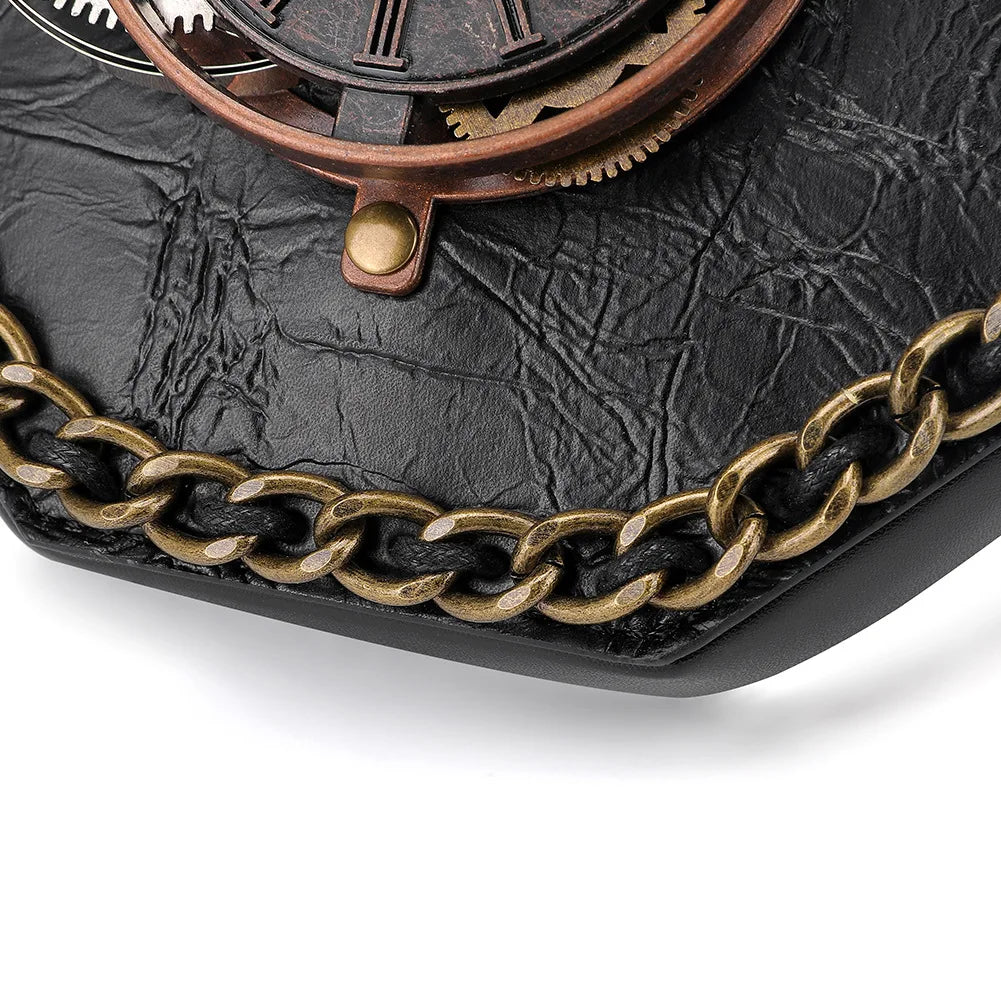New Gothic Leather Clock Bag Steampunk Shoulder Bags Vintage Women Handbags Messenger Crossbody Bag Ladies Rivet Top-Handle Bags