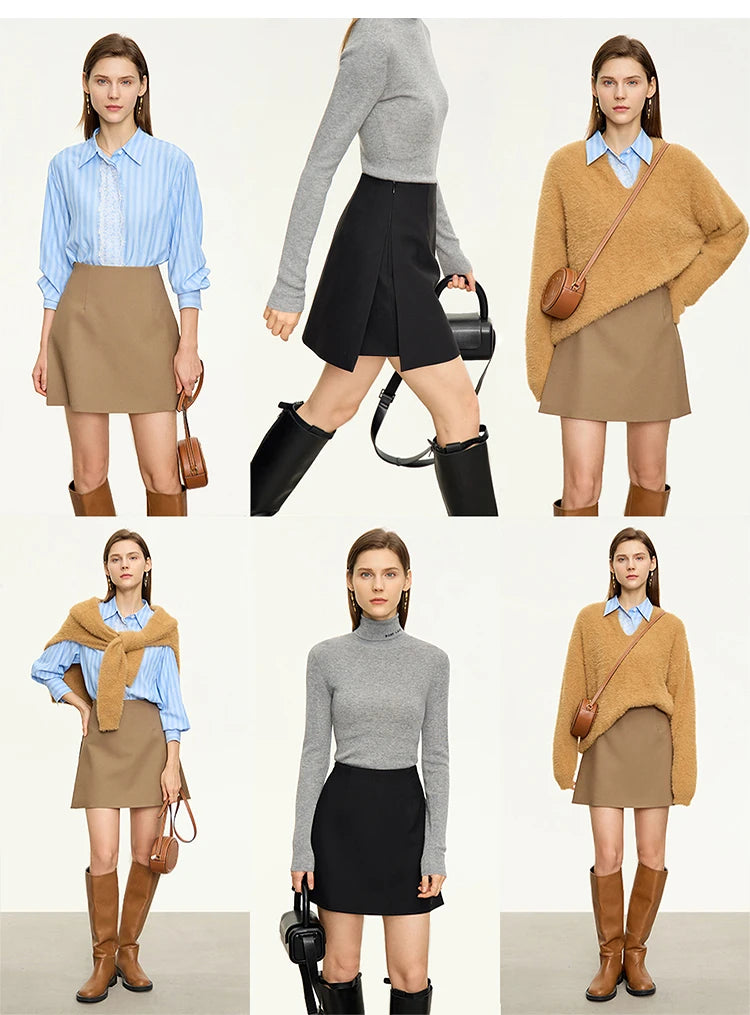 Minimalism Casual Shorts Skirts Women High Rase 2024 Autumn New Fashion Commuter Lady Straight Blazer A-Line Skirt 12343035