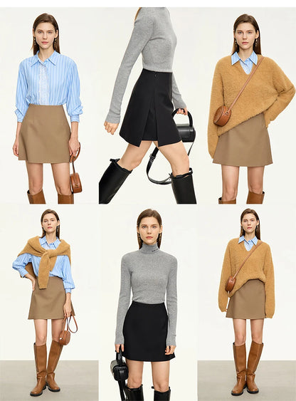 Minimalism Casual Shorts Skirts Women High Rase 2024 Autumn New Fashion Commuter Lady Straight Blazer A-Line Skirt 12343035