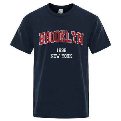 Brooklyn 1898 New York City Letter Prints T Shirt Men Women Clothes T-Shirts Loose Summer Tshirt Cotton Breathable Short Sleeve