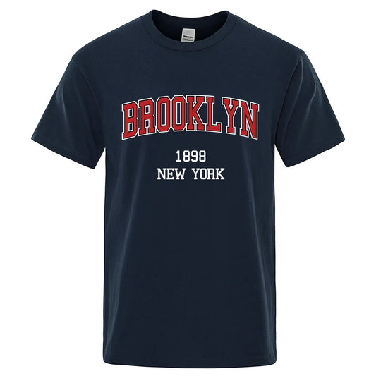 Brooklyn 1898 New York City Letter Prints T Shirt Men Women Clothes T-Shirts Loose Summer Tshirt Cotton Breathable Short Sleeve