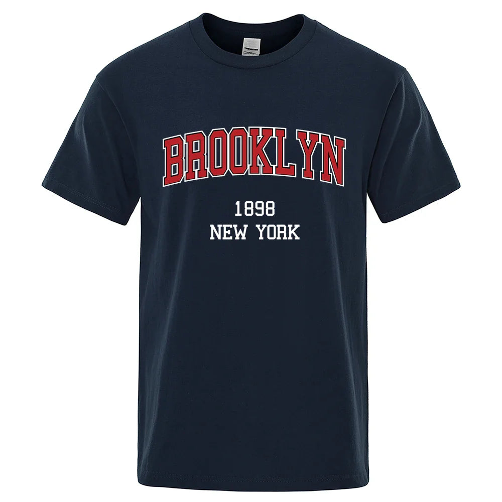 Brooklyn 1898 New York City Letter Prints T Shirt Men Creativity Tee Clothes T-Shirts Loose Summer Tshirt Cotton Breathable Tops