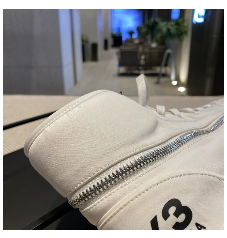 New Fashion High-top Casual Shoes Men Platform White Ankle Boot in Canvas Zipper Ornament Sneaker Boots Handcrafted Man Footwear