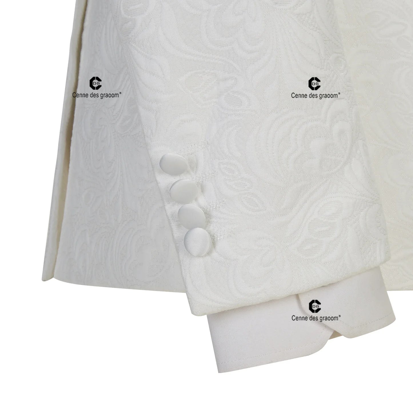 2023 Men's Suit for Wedding Ivory Paisley Jacket Tuxedo Black Pants with Satin Side Stripe Slim Fit Shawl Lapel