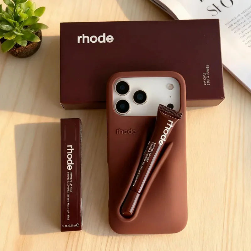 Phone Case with Box and Lipstick for IPhone 15 16 14 13 12 11 Pro Max Plus 17 Air Lip Gloss Portable Soft Silicone Shockproof