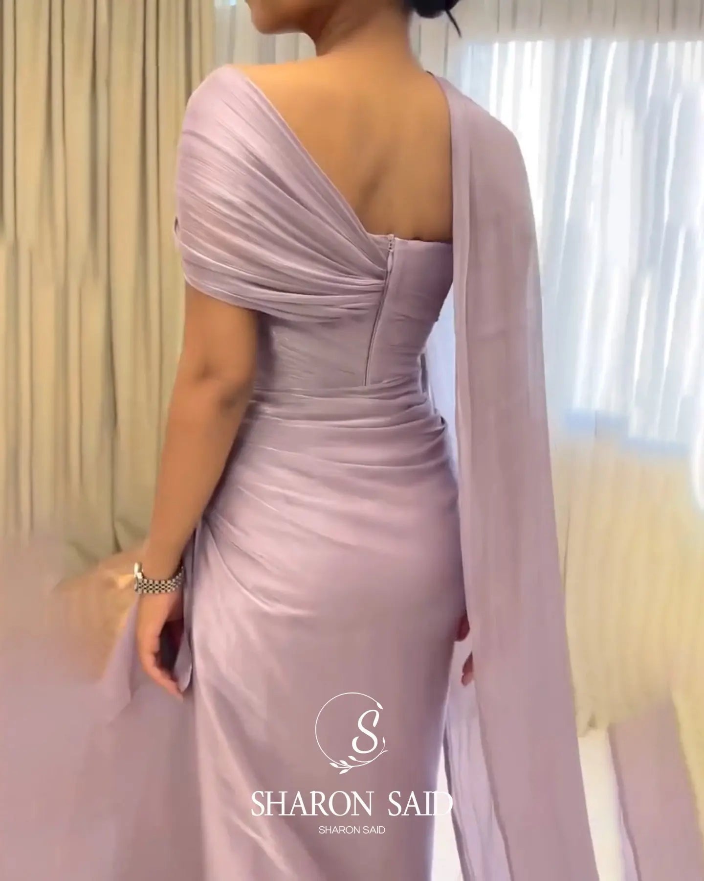 2026 Women's Elegant Evening Dresses with Draped Cape Formal Birthday Gown Pink One Shoulder Arabic SF199 Customized