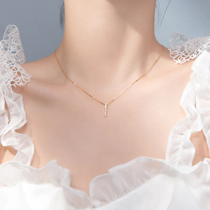 Twinkling Zircon Geometric Rectangle 925 Sterling Silver Pendant for Women Adjustable Necklace Korea Style Fine Jewelry