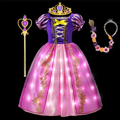 LED Light Purim Candy Dress Girls Rapunzell Princess Dress Costume Toddler Halloween Christmas Cosplay Dress Clothes for Kids