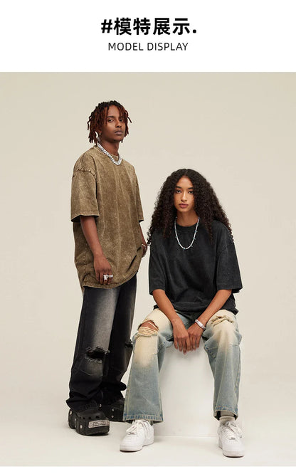 Custom Your LOGO Hip Hop Streetwear Men 100% Cotton T-shirts Oversized Washed Top Tee Unisex Summer Retro Brand Personalized