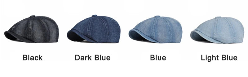 Men's Octagonal Hat Casual Solid Eight-blade Berets Washed Denim Newsboy Cap Women Painters Hat Peaked Herringbone Flat Cap