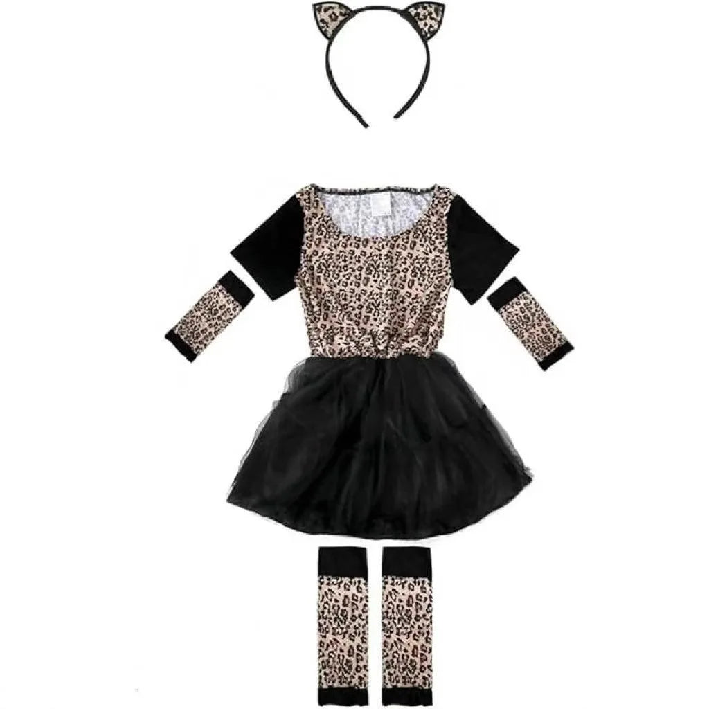 Funny Cute Cartoon Animal Cosplay Girls Tigers Leopards Dress Birthday Costume for Girl Christmas Carnival Outfit Headband