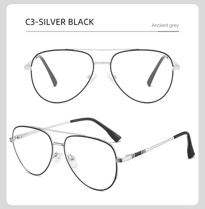 Double Bridge Anti-Blue Light Reading Glasses Men's Metal Pilot Style Leisure Travel Customized Prescription Myopia RS6912
