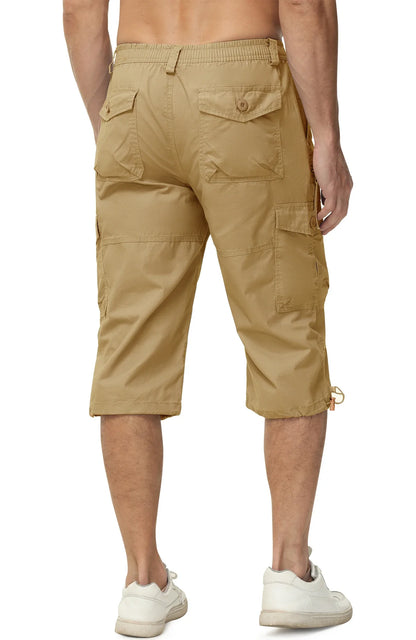 Below Knee Length 3/4 Long Shorts Men's Outdoor Capri Pants Multi Pocket Summer Twill Work Cargo Pants Man