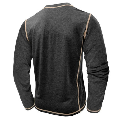 Men's Cotton Button Henley Neck Shirt Long Sleeve Casual Button Solid Color Fashion Streetwear Tops Tees T-Shirts Men Clothing