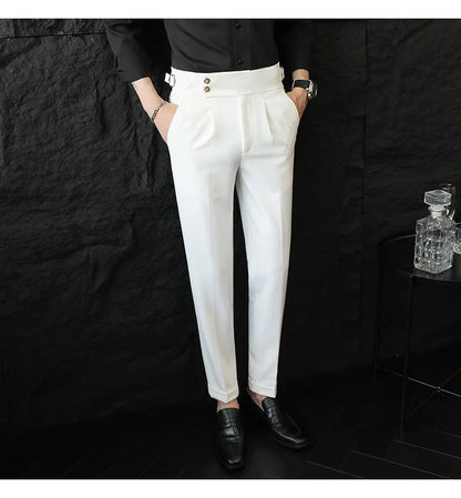 High Quality Italian Style High-waisted Suit Pants Fashion Neapolitan Men's Slim Fit Business Office Social Wedding Trousers