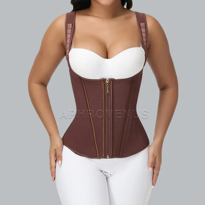 Fajas Colombianas Women Double Compression Waist Trainer Corset with Bone Adjustable Zipper and Hook-eyes Flat Belly Body Shaper