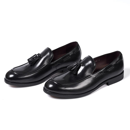 Classic Men's Genuine Leather Tassel Loafers Handmade Slip-On Casual Shoes Comfortable for Office Wedding Dressing Daily Wear