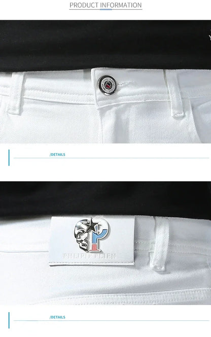 2026 Spring New Men Slim Jeans 98% Cotton White Stretch Straight Casual Fashion Pencil Pants High Quality Trousers Male Clothes