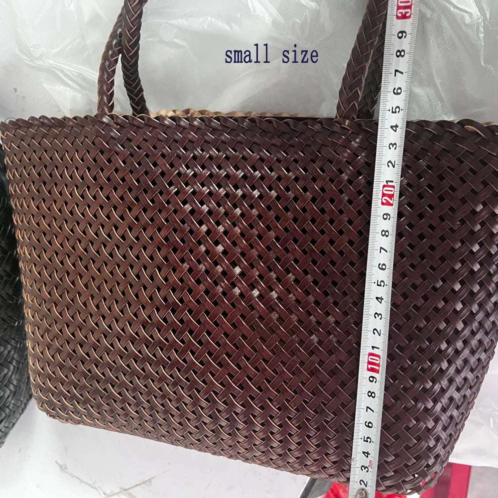 Women Leather Handbag Romantic Big Handmade Woven Totes Female Cowhide Big Holiday Bucket Bag Causal Beach Shoulder Handbags