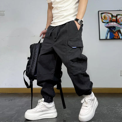 Korean Streetwear Baggy Cargo Pants Men High Quality Multi Pocket Retro Jogger Loose Fit Hip Hop Casual Oversized Haram Pants