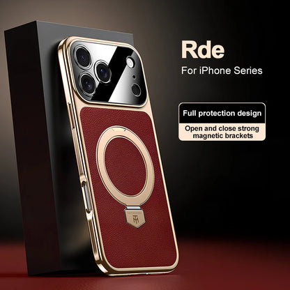 Magnetic Bracket Leather Phone Case For iPhone 17 Pro Max Air 16 15 14  17promax 16promax Magsafe Shockproof Funda Cover