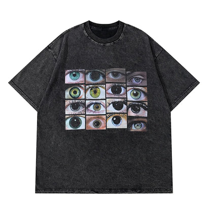Anime Pain Printed T Shirt Men Retro Washed 100% Cotton Tops Tees Harajuku Tshirt 2023 Streetwear Hip Hop Male T-shirts