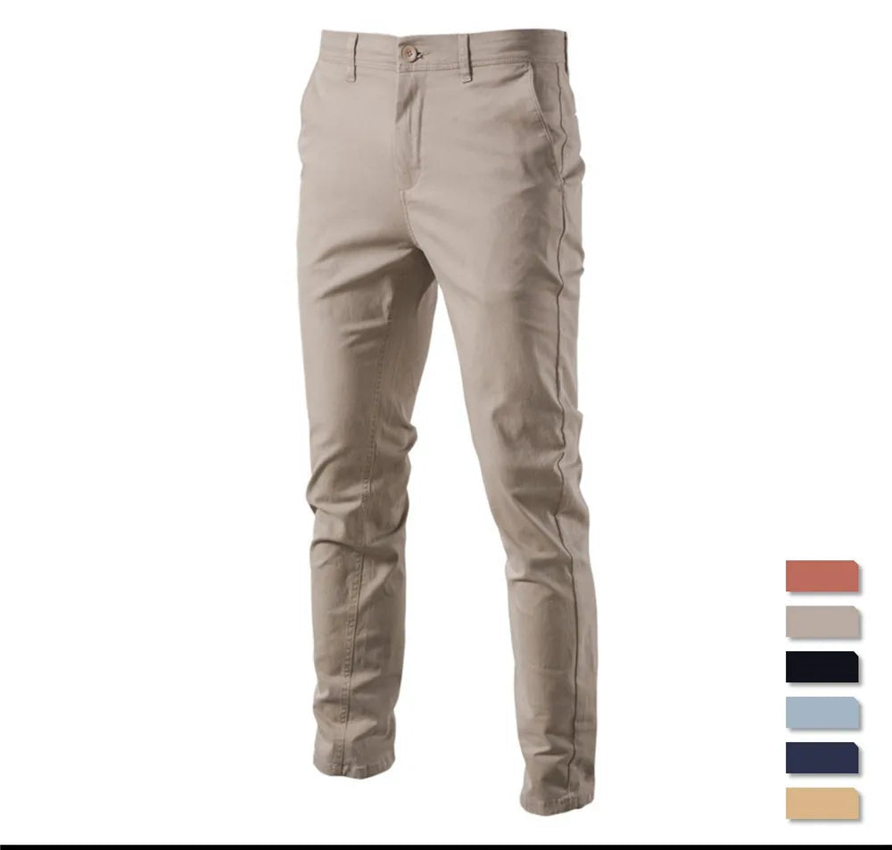 Casual Cotton Men Trousers Solid Color Slim Fit Men's Pants New Spring Autumn High Quality Classic Business Pants Men