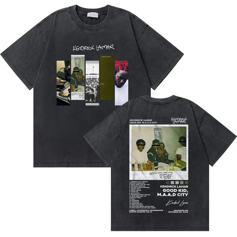 Washed Vintage Rapper Kendrick Lamar Good Kid Money Trees T-shirts Men Hip Hop Retro Oversized Tshirt Male Fashion Trend T Shirt