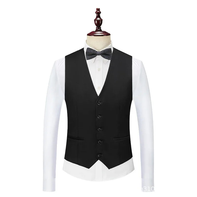 Man Suit Vest Slim V-neck Single-breasted Male Waistcoat Simple Solid Breathable Sleeveless Business Casual Men Vest