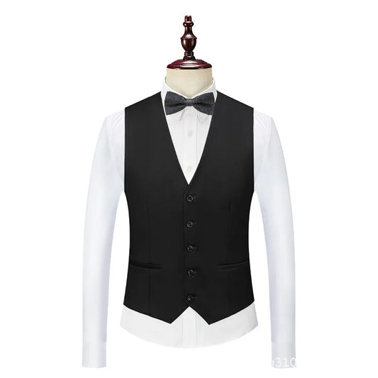 Man Suit Vest Slim V-neck Single-breasted Male Waistcoat Simple Solid Breathable Sleeveless Business Casual Men Vest